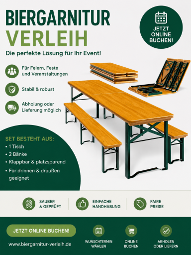 Bierzeltgarnitur Tisch, 2 Bänke, 2,20m